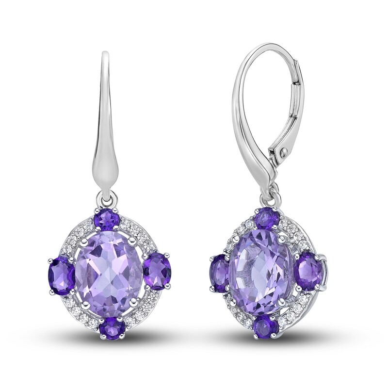 Natural Light Amethyst Drop Earrings 1/6 ct tw Diamonds 10K White Gold