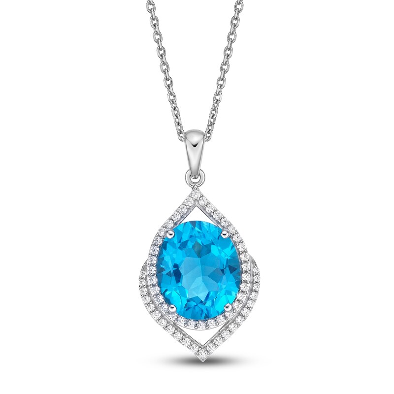 Main Image 1 of Natural Swiss Blue Topaz Necklace 1/3 ct tw Diamonds 10K White Gold 18"