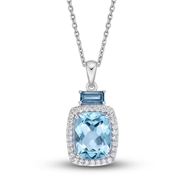 Natural Sky Blue Topaz Necklace 1/5 ct tw Diamonds 10K White Gold 18"