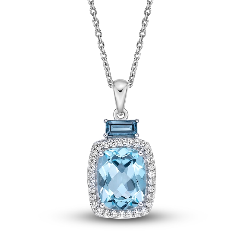 Natural Sky Blue Topaz Necklace 1/5 ct tw Diamonds 10K White Gold 18"