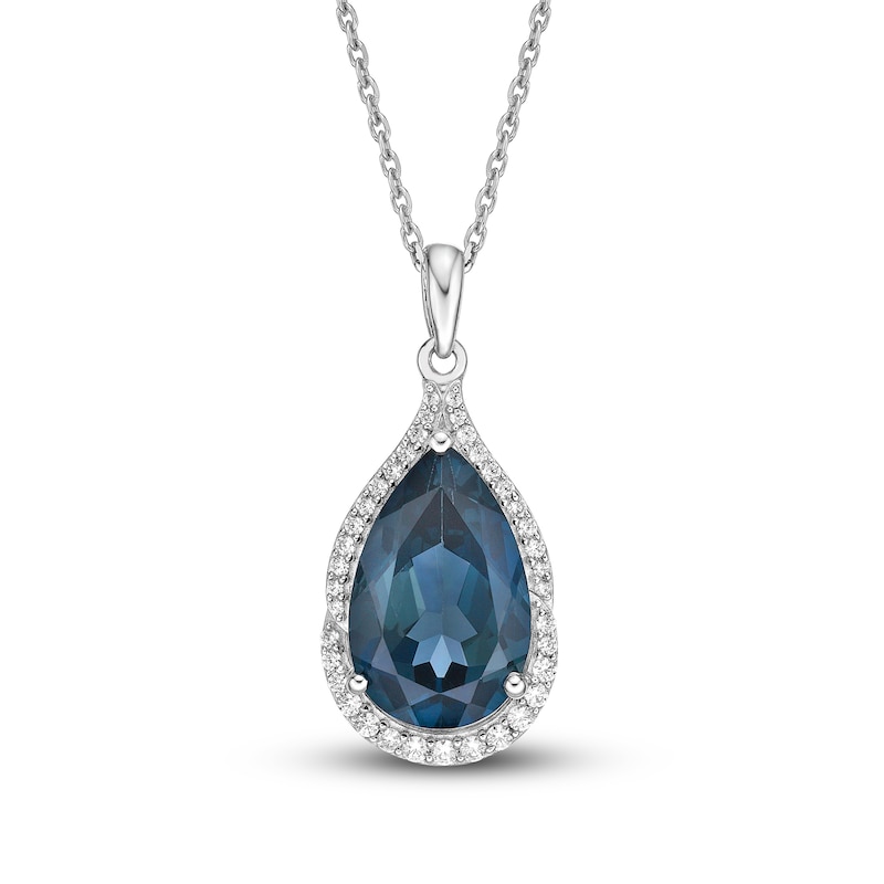 Main Image 1 of Natural London Blue Topaz Necklace 1/5 ct tw Diamonds 10K White Gold 18"