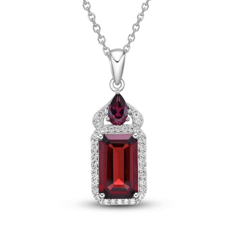 Main Image 1 of Natural Rhodolite Garnet Necklace 1/6 ct tw Diamonds 10K White Gold 18"