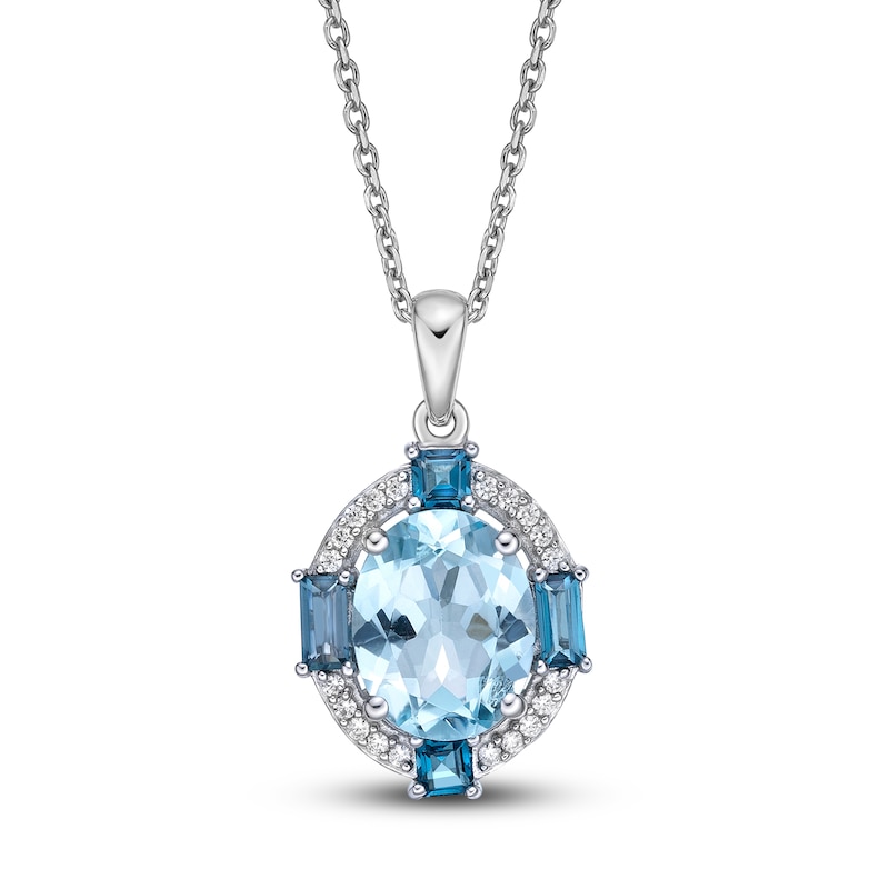 Main Image 1 of Natural Sky Blue Topaz Necklace 1/10 ct tw Diamonds 10K White Gold 18"