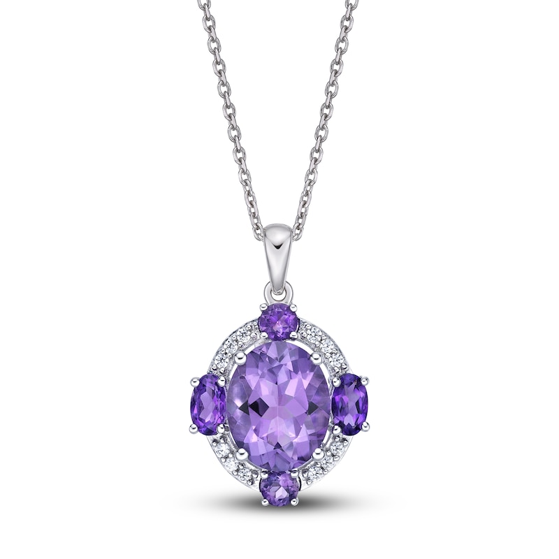 Main Image 1 of Natural Light Amethyst Necklace 1/15 ct tw Diamonds 10K White Gold