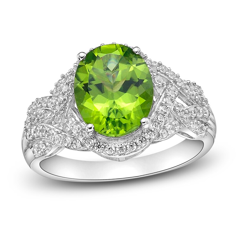 Main Image 1 of Natural Peridot Ring 1/3 ct tw Diamonds 10K White Gold