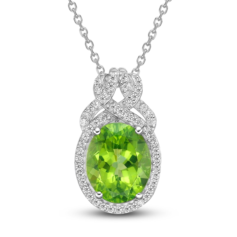 Main Image 1 of Natural Peridot Necklace 1/5 ct tw Diamonds 10K White Gold 18"
