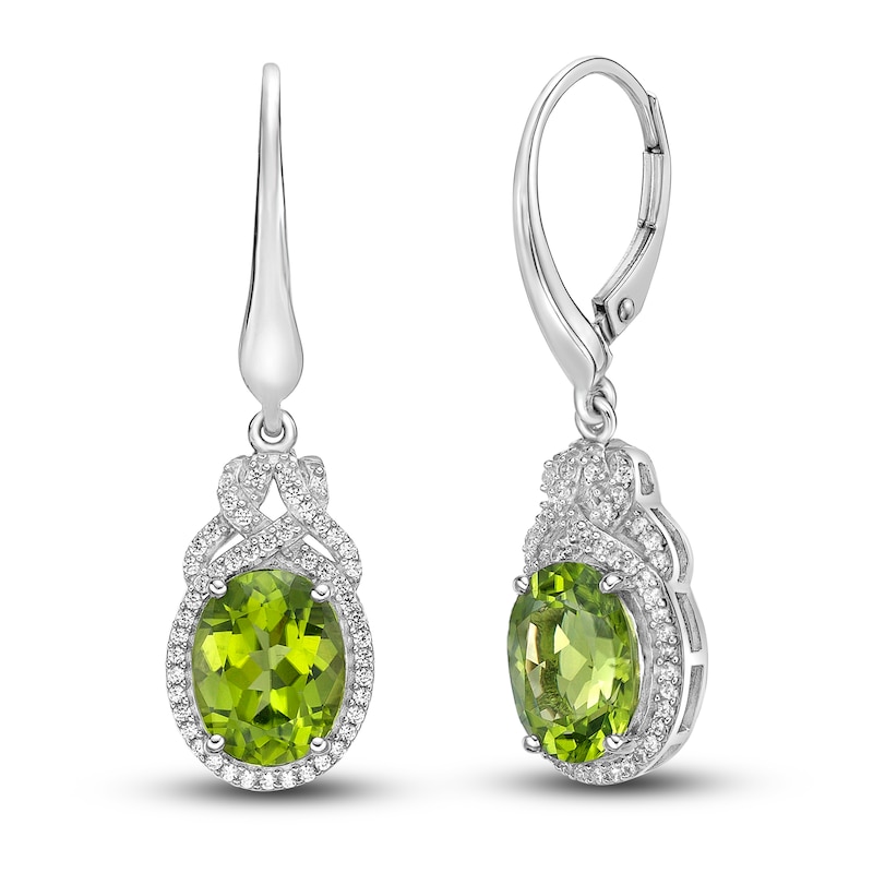 Main Image 1 of Natural Peridot Drop Earrings 1/4 ct tw Diamonds 10K White Gold