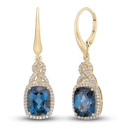 Natural London Blue Topaz Earrings 3/8 ct tw Diamonds 10K Yellow Gold