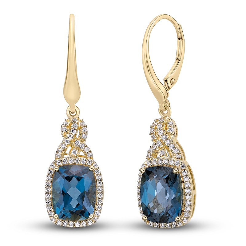 Main Image 1 of Natural London Blue Topaz Earrings 3/8 ct tw Diamonds 10K Yellow Gold