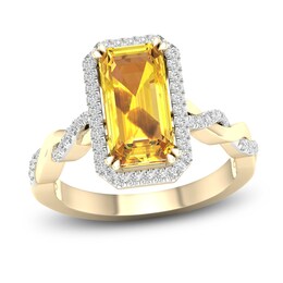 Natural Golden Citrine Ring 1/5 ct tw Diamonds 10K Yellow Gold