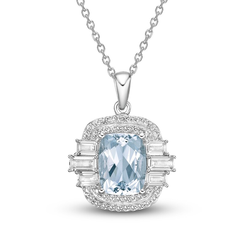 Main Image 1 of Natural Aquamarine & Natural White Topaz Necklace 10K White Gold 18"