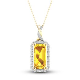 Natural Golden Citrine Necklace 1/6 ct tw Diamonds 10K Yellow Gold