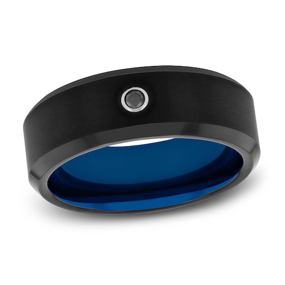 Diamond Wedding Band 1/20 ct tw Round Blue/Black Tungsten Carbide