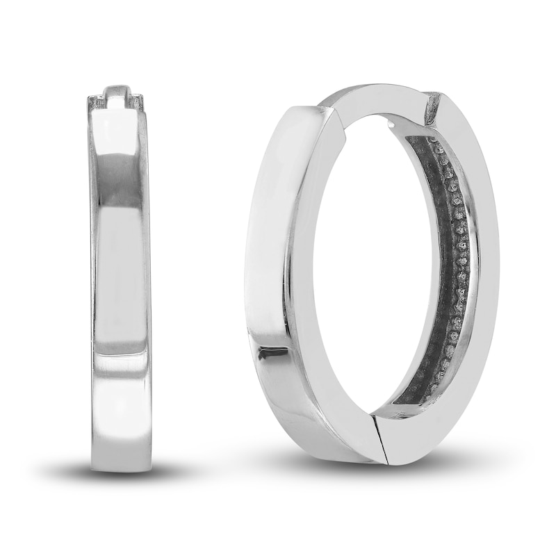 Polished Square Huggie Earrings 14K White Gold 12.35mm