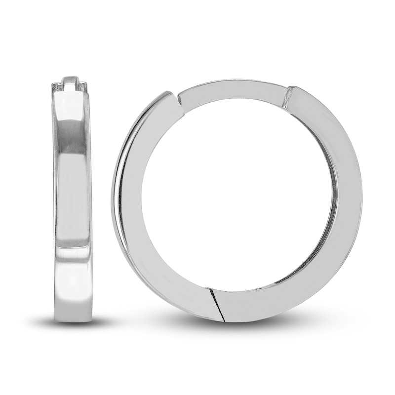 Polished Square Huggie Earrings 14K White Gold 12.35mm