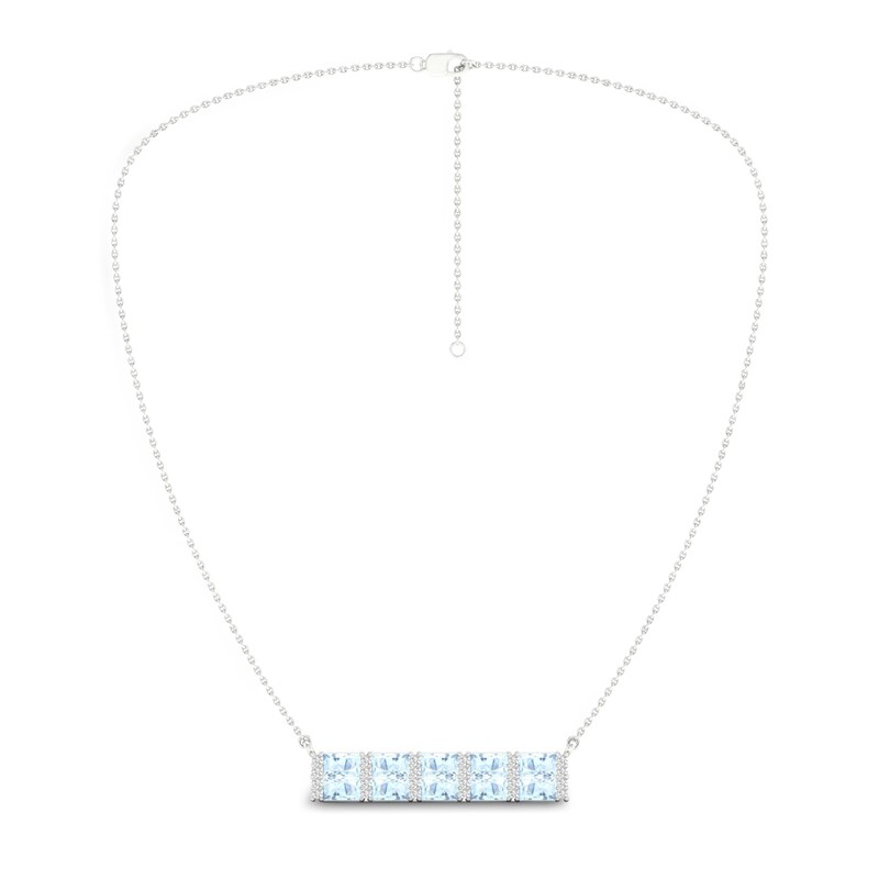 Main Image 2 of Natural Aquamarine Bar Necklace 1/4 ct tw Diamonds 10K White Gold 18"