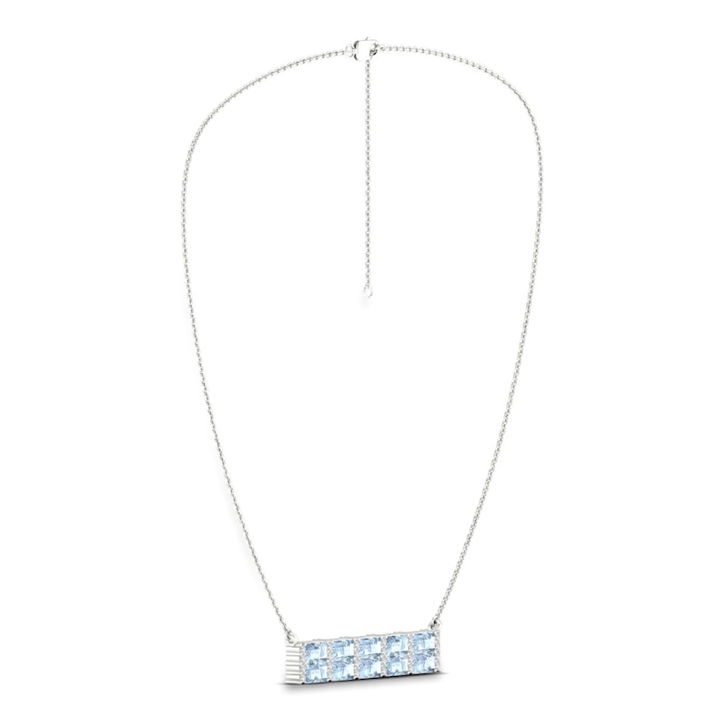 Main Image 3 of Natural Aquamarine Bar Necklace 1/4 ct tw Diamonds 10K White Gold 18"