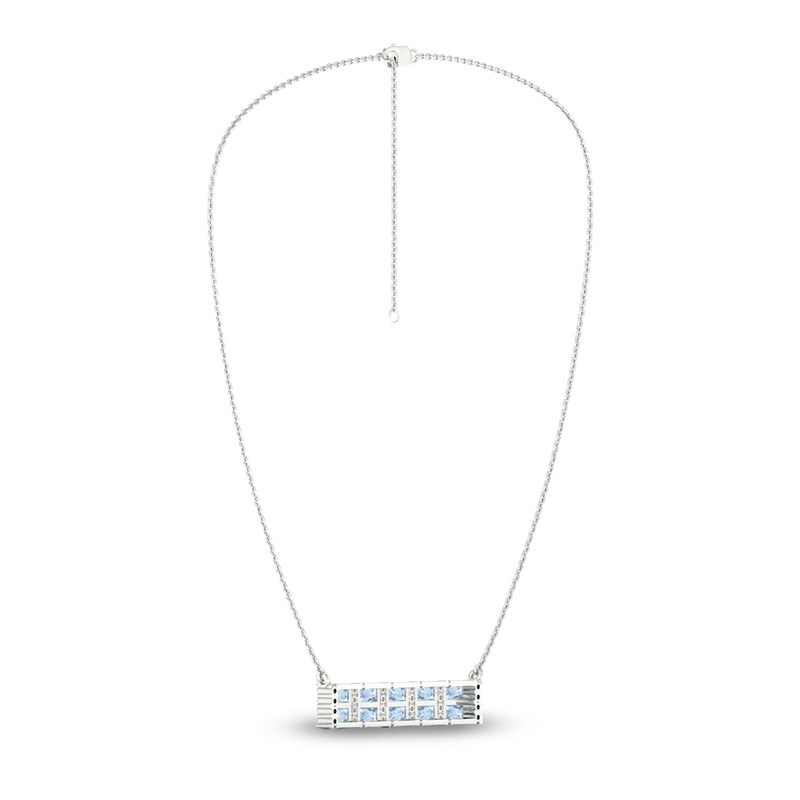 Main Image 5 of Natural Aquamarine Bar Necklace 1/4 ct tw Diamonds 10K White Gold 18"