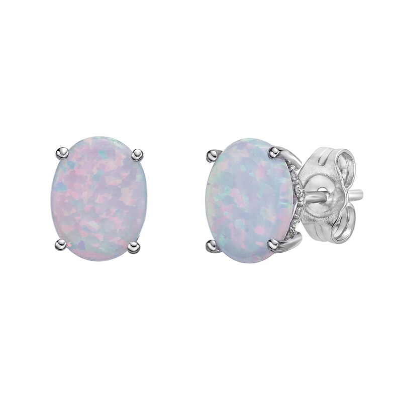Main Image 1 of Lab-Created Opal Stud Earrings 1/8 ct tw Diamonds 10K White Gold