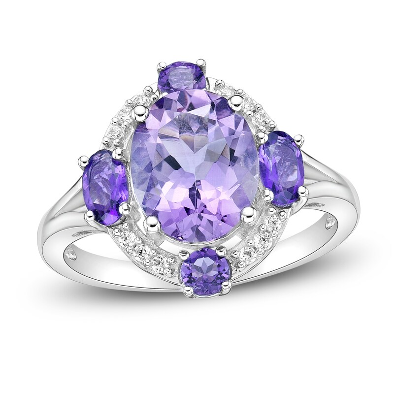 Main Image 1 of Natural Light Amethyst Ring 1/15 ct tw Diamonds 10K White Gold