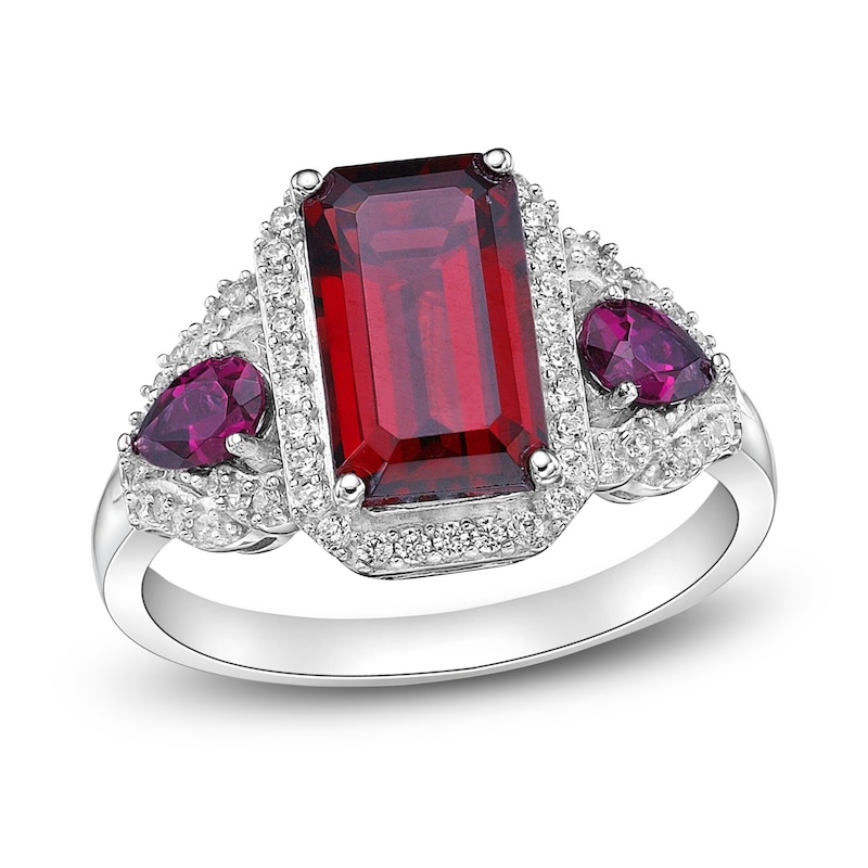 Main Image 1 of Natural Rhodolite Garnet Ring 1/4 ct tw Diamonds 10K White Gold