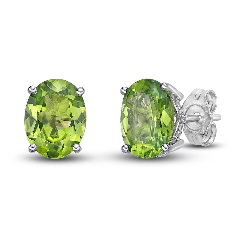 Main Image 1 of Natural Peridot Stud Earrings 1/8 ct tw Diamonds 10K White Gold