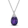 Thumbnail Image 1 of Natural Amethyst Pendant Necklace 1/8 ct tw Diamonds 10K White Gold 18"