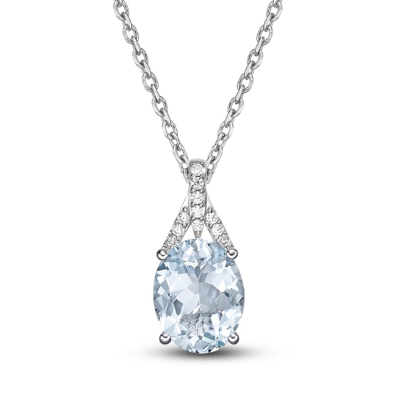 Main Image 1 of Natural Aquamarine Pendant Necklace 1/8 ct tw Diamonds 10K White Gold 18"
