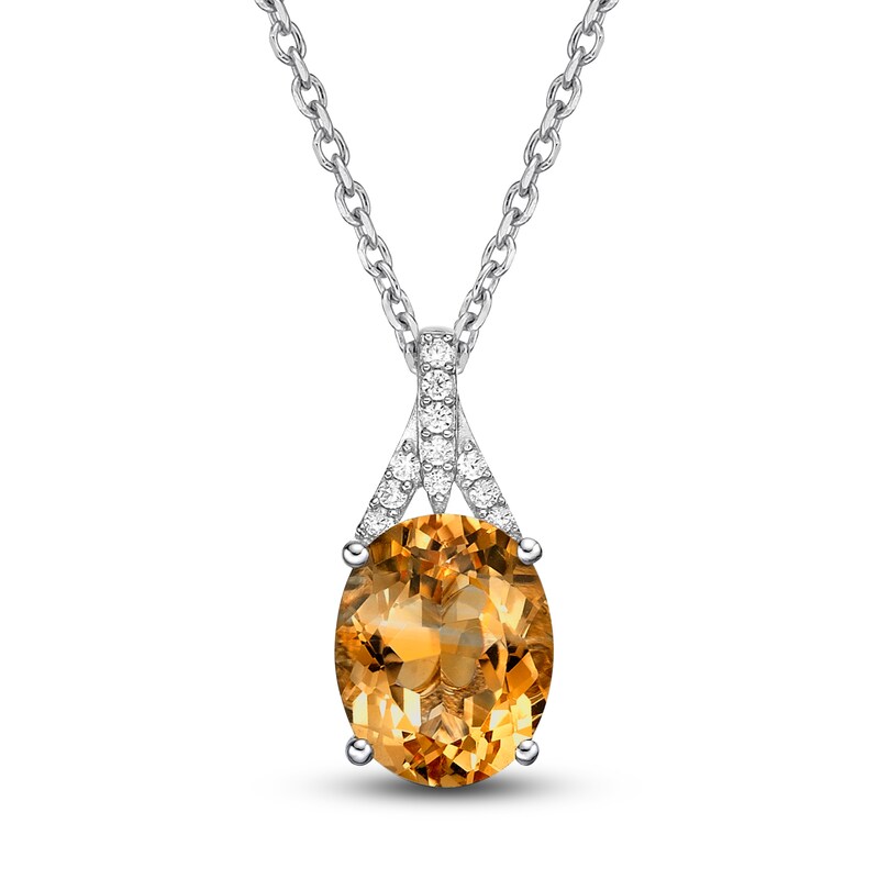 Main Image 1 of Natural Citrine Pendant Necklace 1/8 ct tw Diamonds 10K White Gold 18"
