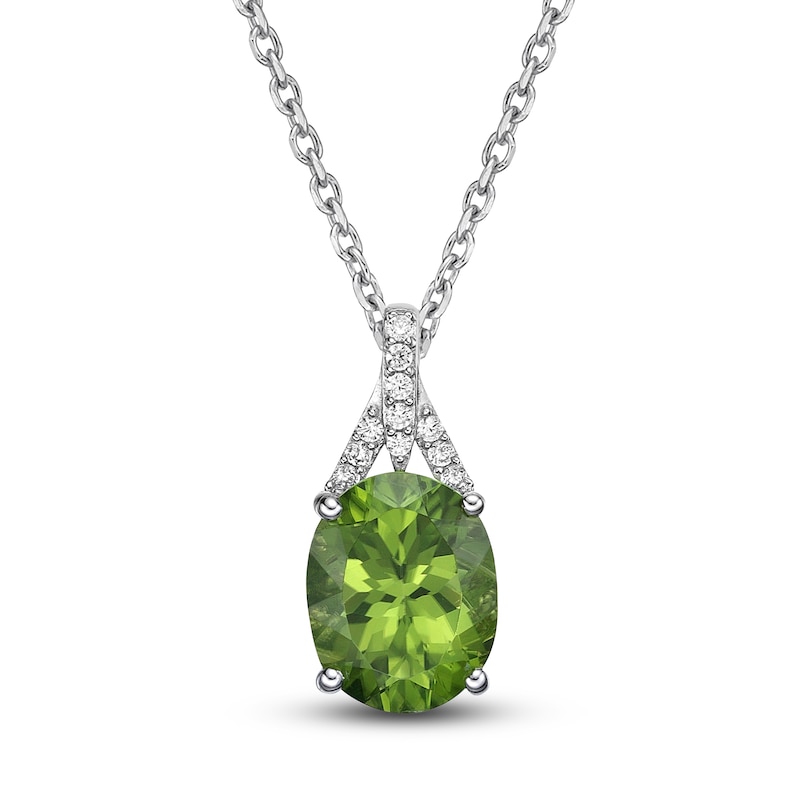 Main Image 1 of Natural Peridot Pendant Necklace 1/8 ct tw Diamonds 10K White Gold 18"