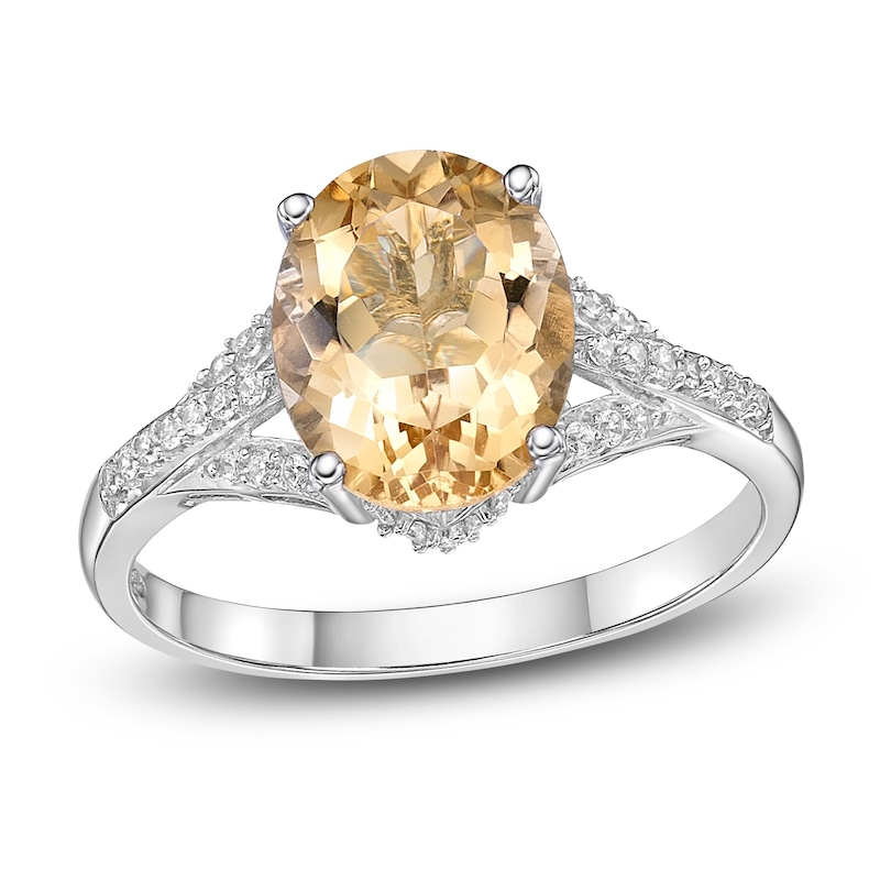 Main Image 1 of Natural Citrine Oval Ring 1/6 ct tw Diamonds 10K White Gold