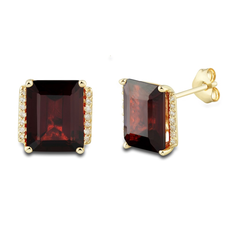 Main Image 3 of Natural Garnet Ring, Earring & Necklace Set 1/5 ct tw Diamonds 10K Yellow Gold