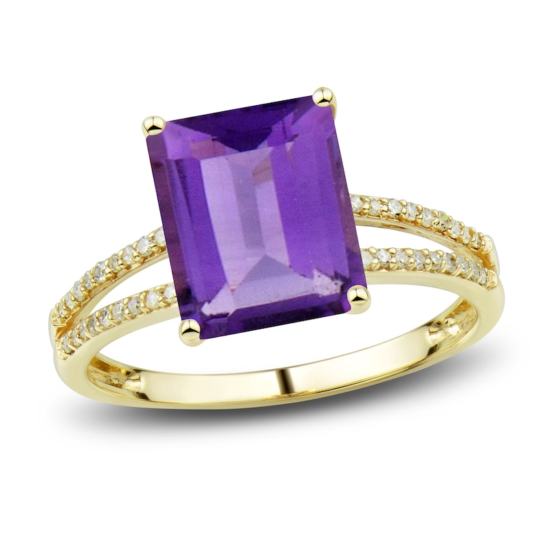 Main Image 4 of Natural Amethyst Ring, Earring & Necklace Set 1/5 ct tw Diamonds 10K Yellow Gold