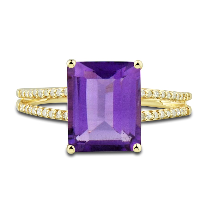 Main Image 5 of Natural Amethyst Ring, Earring & Necklace Set 1/5 ct tw Diamonds 10K Yellow Gold
