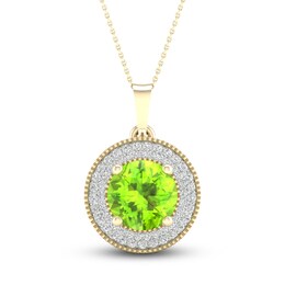 Natural Peridot Pendant Necklace 1/4 ct tw Diamonds 10K Yellow Gold 18&quot;
