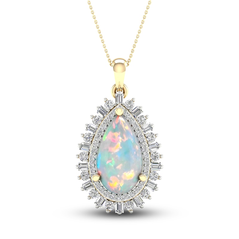 Natural Opal Pendant Necklace 1/2 ct tw Diamonds 10K Yellow Gold 18 ...