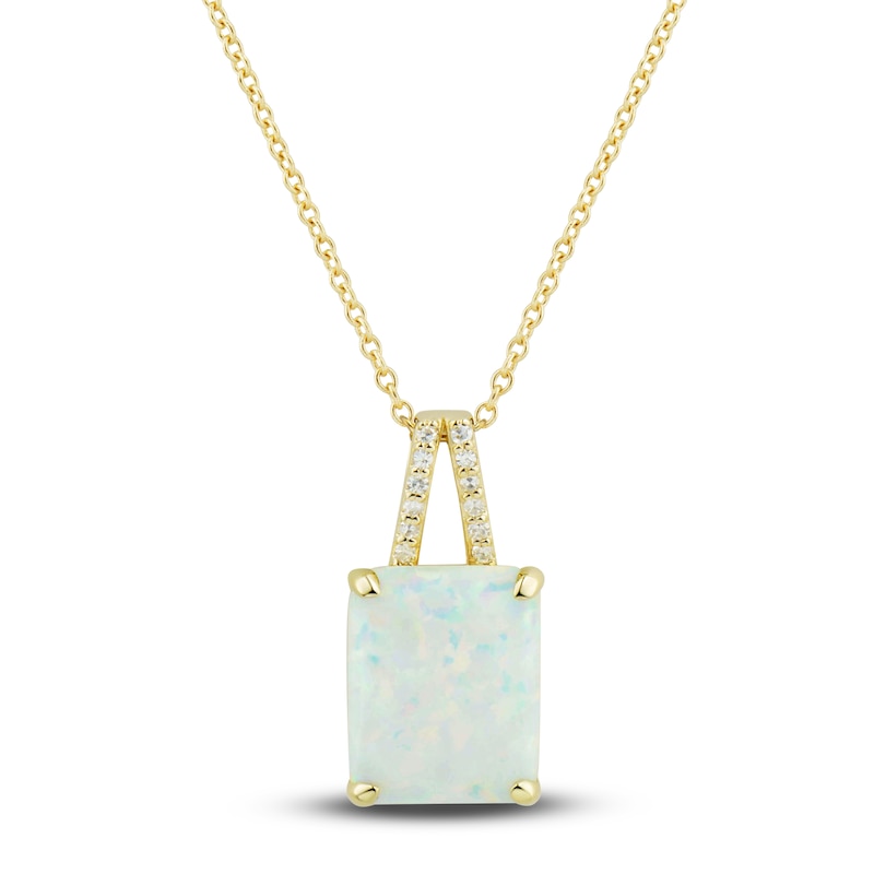 Main Image 2 of Lab-Created Opal Ring, Earring & Necklace Set 1/5 ct tw Diamonds 10K Yellow Gold