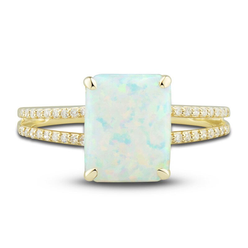 Main Image 5 of Lab-Created Opal Ring, Earring & Necklace Set 1/5 ct tw Diamonds 10K Yellow Gold