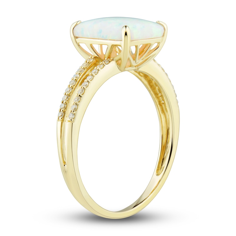 Main Image 6 of Lab-Created Opal Ring, Earring & Necklace Set 1/5 ct tw Diamonds 10K Yellow Gold