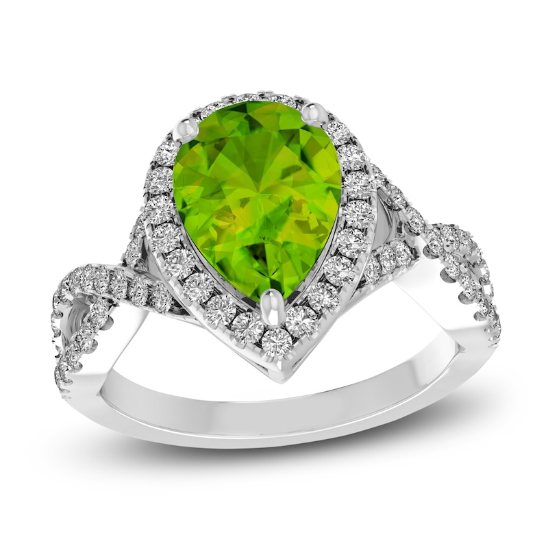 Main Image 1 of Natural Peridot & Natural White Topaz Ring 10K White Gold