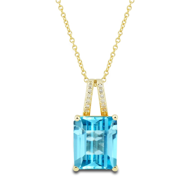 Main Image 2 of Natural Swiss Blue Topaz Ring, Earring & Necklace Set 1/5 ct tw Diamonds 10K Yellow Gold