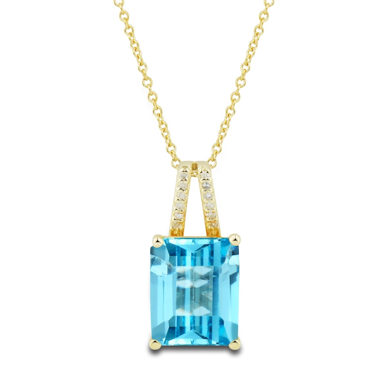 Natural Swiss Blue Topaz Ring, Earring & Necklace Set 1/5 ct tw Diamonds 10K Yellow Gold