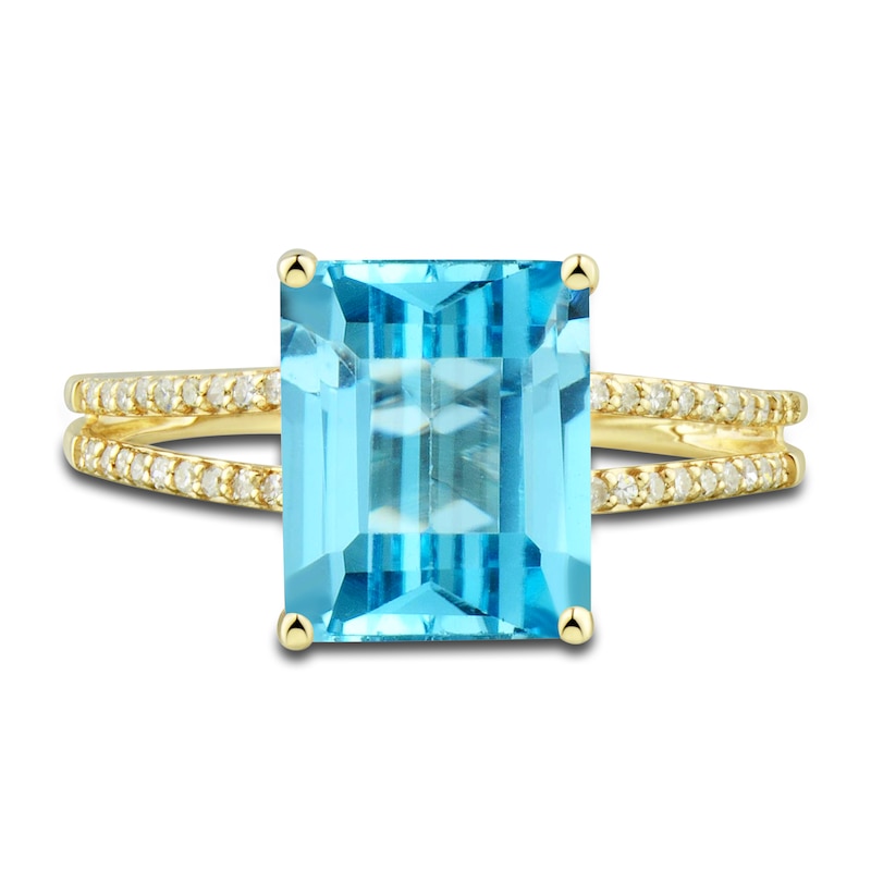 Main Image 5 of Natural Swiss Blue Topaz Ring, Earring & Necklace Set 1/5 ct tw Diamonds 10K Yellow Gold