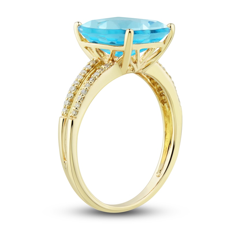 Main Image 6 of Natural Swiss Blue Topaz Ring, Earring & Necklace Set 1/5 ct tw Diamonds 10K Yellow Gold