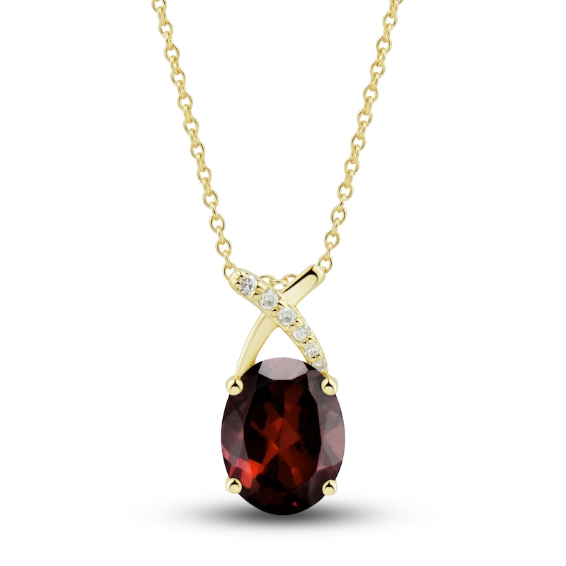 Main Image 2 of Natural Garnet Ring, Earring & Necklace Set 1/5 ct tw Diamonds 10K Yellow Gold