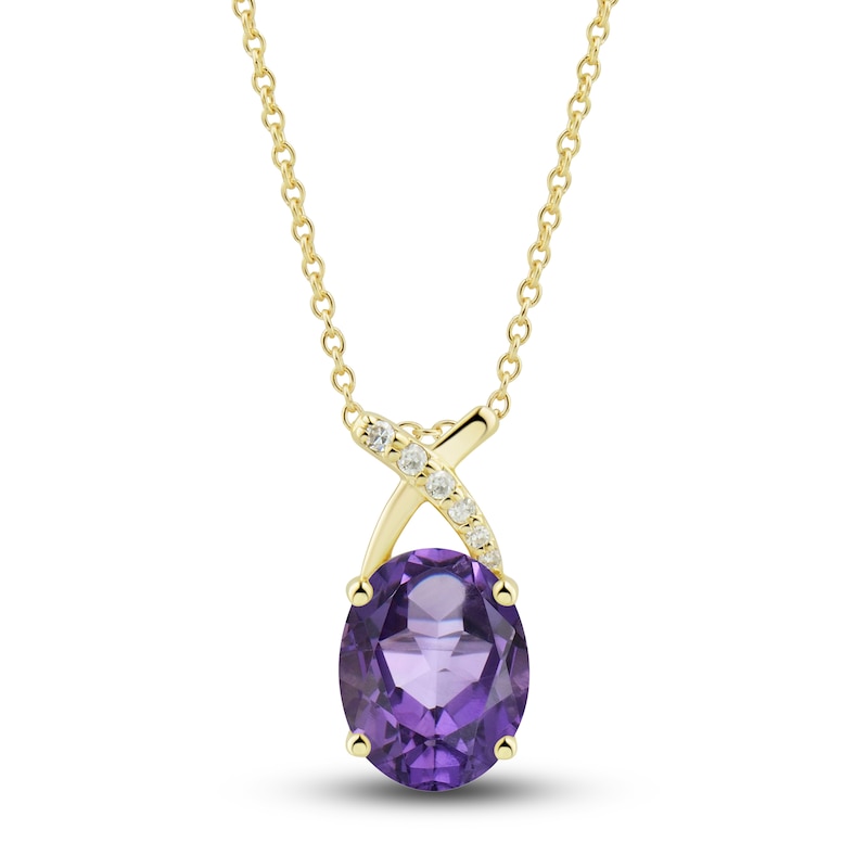 Main Image 2 of Natural Amethyst Ring, Earring & Necklace Set 1/5 ct tw Diamonds 10K Yellow Gold