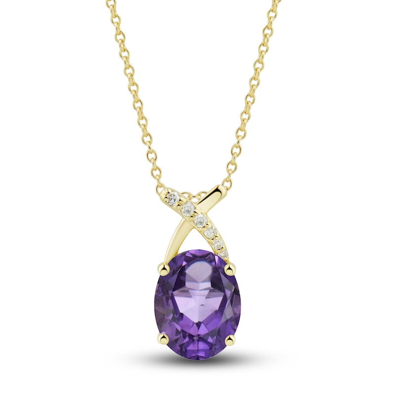 Natural Amethyst Ring, Earring & Necklace Set 1/5 ct tw Diamonds 10K Yellow Gold