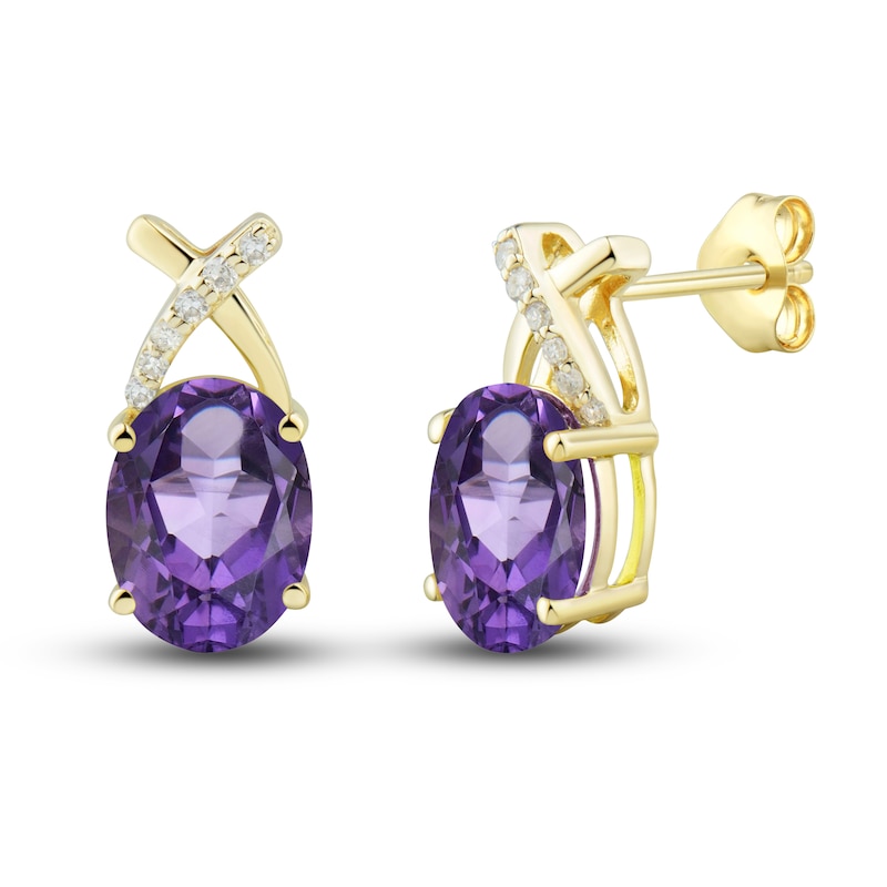 Natural Amethyst Ring, Earring & Necklace Set 1/5 ct tw Diamonds 10K Yellow Gold