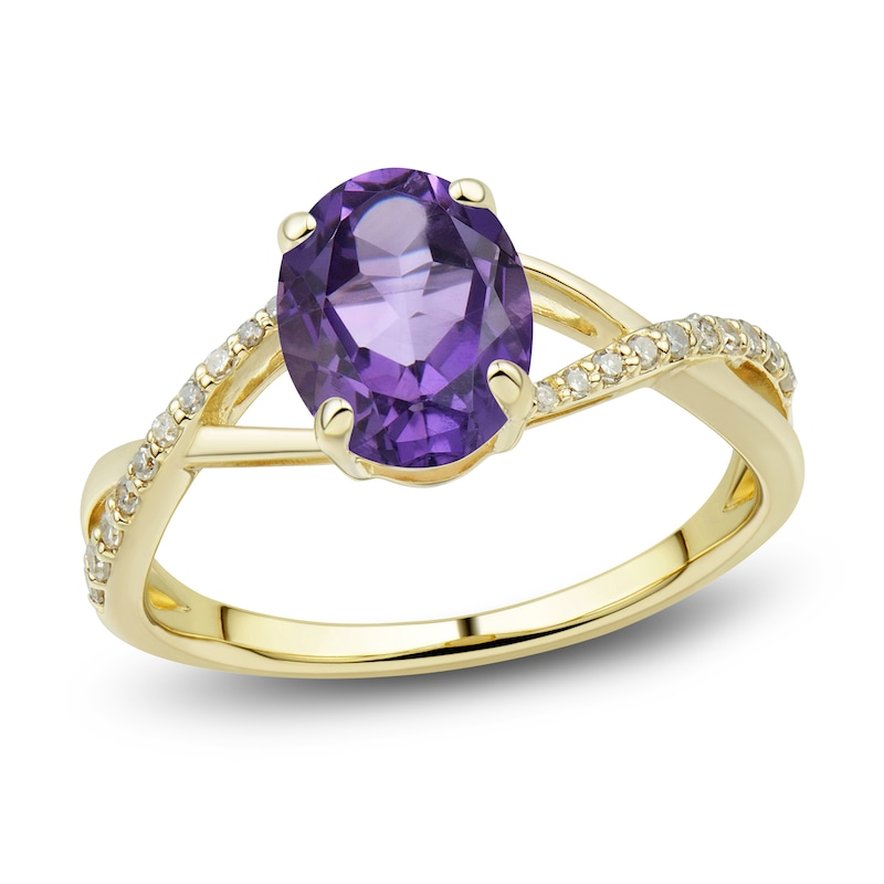 Main Image 4 of Natural Amethyst Ring, Earring & Necklace Set 1/5 ct tw Diamonds 10K Yellow Gold