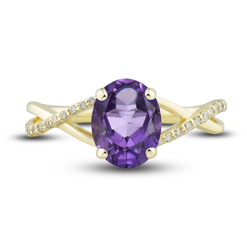 Main Image 5 of Natural Amethyst Ring, Earring & Necklace Set 1/5 ct tw Diamonds 10K Yellow Gold